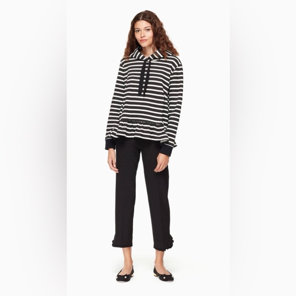 New Kate Spade Broome Street Striped Hooded Sweatshirt In Black/White Size L - Picture 1 of 11